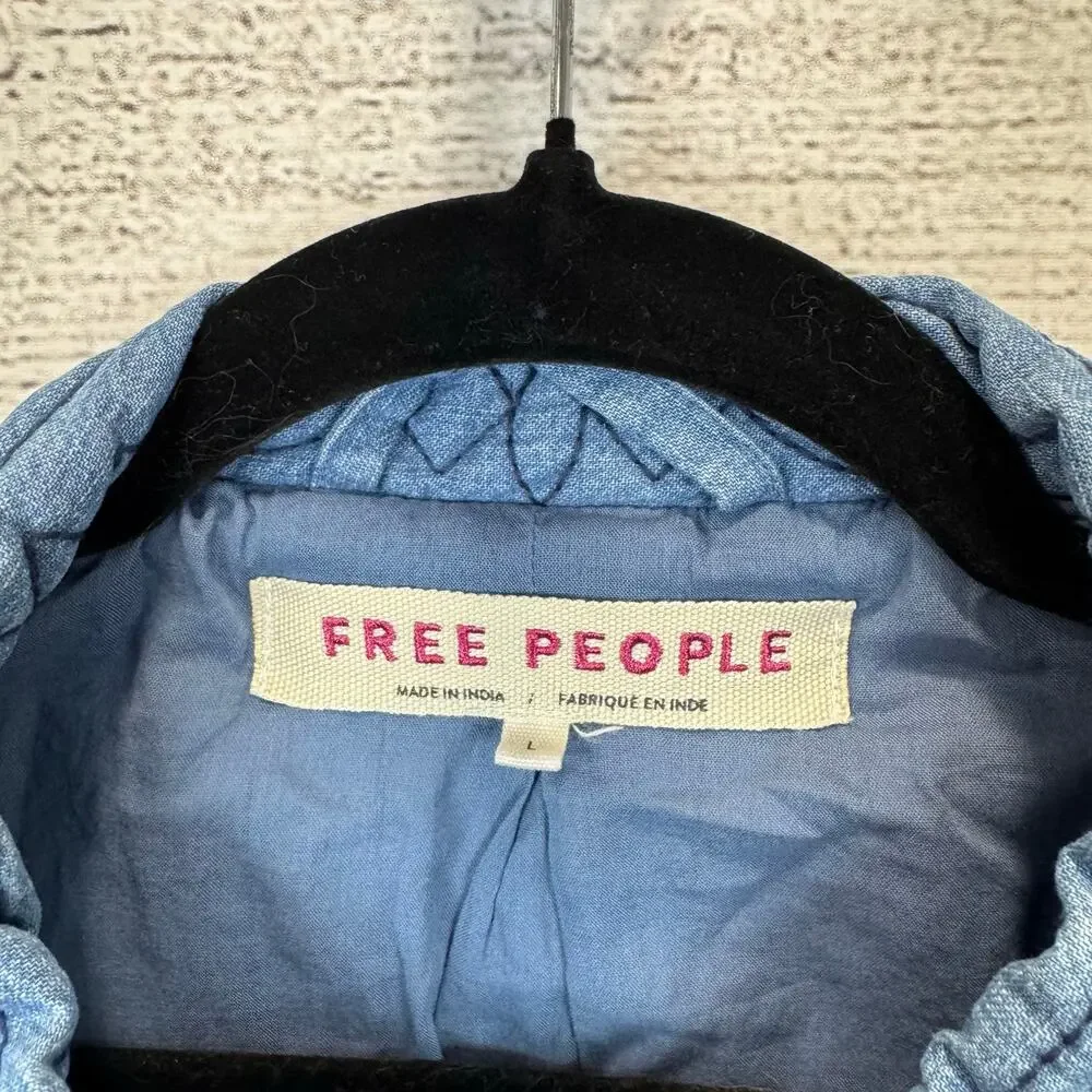 Free People Women's Boho Quinn Quilted Cotton Denim Jacket Size Large - Picture 2 of 9